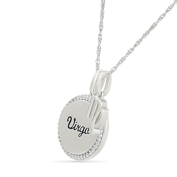 0.085 CT. T.W. Diamond Frame "Virgo" Disc Pendant with Zodiac Sign Charm in Sterling Silver