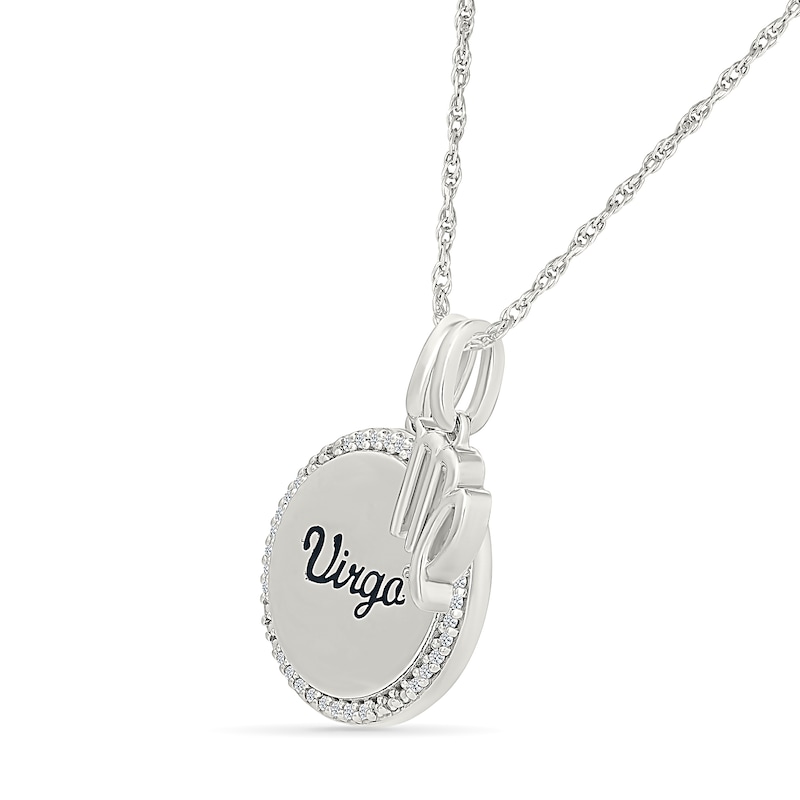 Main Image 2 of 0.085 CT. T.W. Diamond Frame &quot;Virgo&quot; Disc Pendant with Zodiac Sign Charm in Sterling Silver