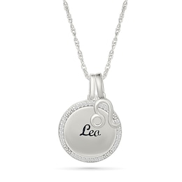 0.085 CT. T.W. Diamond Frame &quot;Leo&quot; Disc Pendant with Zodiac Sign Charm in Sterling Silver