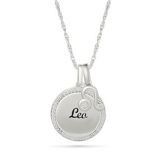 0.085 CT. T.W. Diamond Frame "Leo" Disc Pendant with Zodiac Sign Charm in Sterling Silver