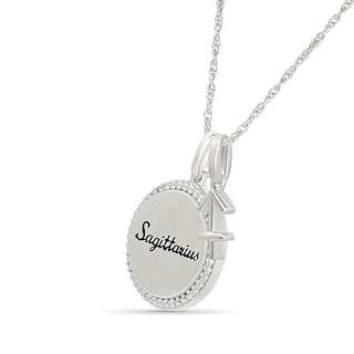 0.085 CT. T.W. Diamond Frame "Sagittarius" Disc Pendant with Zodiac Sign Charm in Sterling Silver