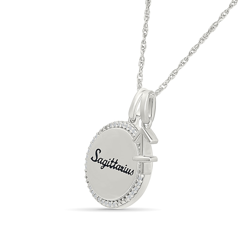 0.085 CT. T.W. Diamond Frame "Sagittarius" Disc Pendant with Zodiac Sign Charm in Sterling Silver