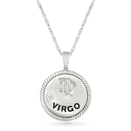 0.04 CT. Diamond Solitaire Virgo Zodiac Sign Rope Frame Disc Pendant in Sterling Silver