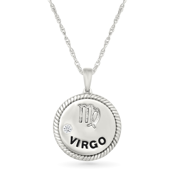 0.04 CT. Diamond Solitaire Virgo Zodiac Sign Rope Frame Disc Pendant in Sterling Silver