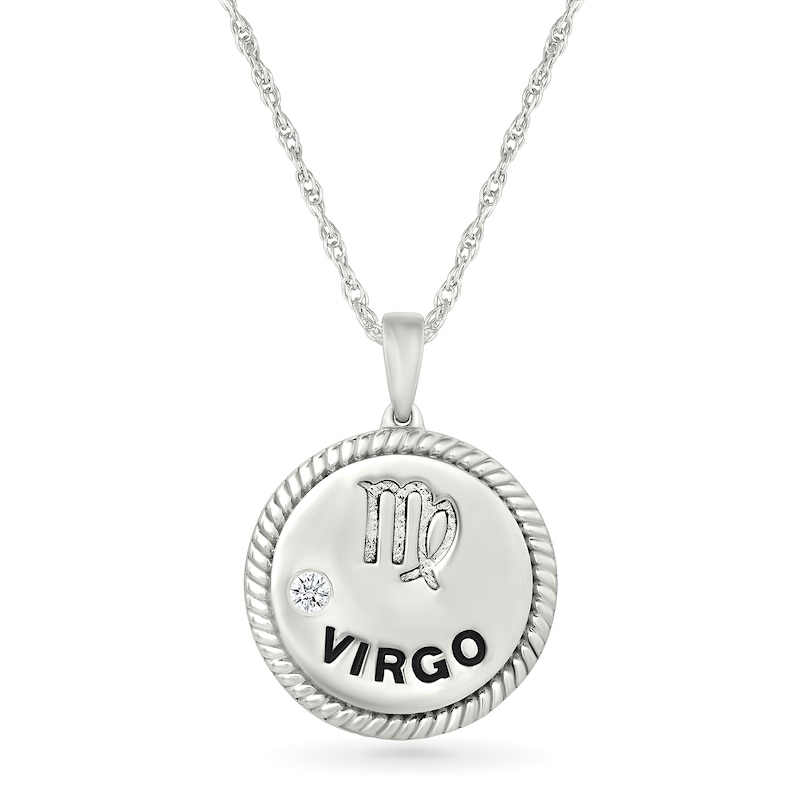 0.04 CT. Diamond Solitaire Virgo Zodiac Sign Rope Frame Disc Pendant in Sterling Silver|Peoples Jewellers