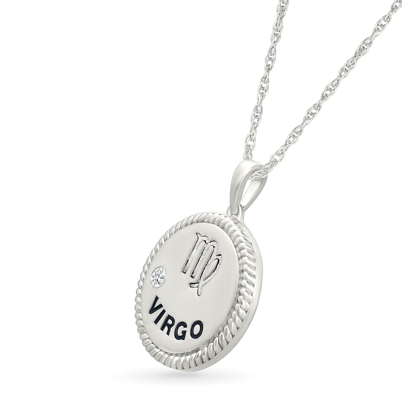 Main Image 2 of 0.04 CT. Diamond Solitaire Virgo Zodiac Sign Rope Frame Disc Pendant in Sterling Silver