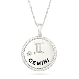 0.04 CT. Diamond Solitaire Gemini Zodiac Sign Rope Frame Disc Pendant in Sterling Silver