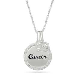 0.085 CT. T.W. Diamond Frame &quot;Cancer&quot; Disc Pendant with Zodiac Sign Charm in Sterling Silver