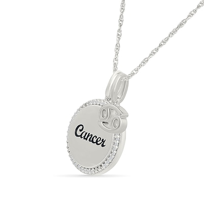 0.085 CT. T.W. Diamond Frame "Cancer" Disc Pendant with Zodiac Sign Charm in Sterling Silver