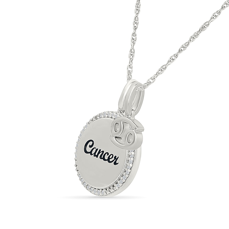 0.085 CT. T.W. Diamond Frame "Cancer" Disc Pendant with Zodiac Sign Charm in Sterling Silver