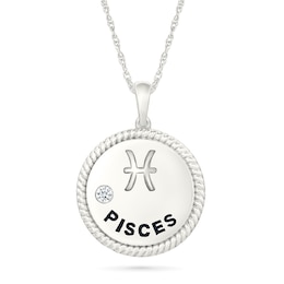 0.04 CT. Diamond Solitaire Pisces Zodiac Sign Rope Frame Disc Pendant in Sterling Silver