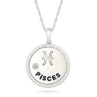 0.04 CT. Diamond Solitaire Pisces Zodiac Sign Rope Frame Disc Pendant in Sterling Silver