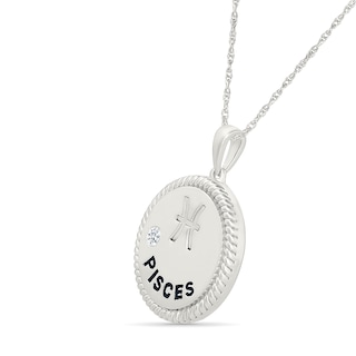 0.04 CT. Diamond Solitaire Pisces Zodiac Sign Rope Frame Disc Pendant in Sterling Silver