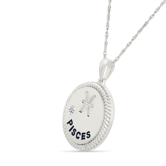 0.04 CT. Diamond Solitaire Pisces Zodiac Sign Rope Frame Disc Pendant in Sterling Silver