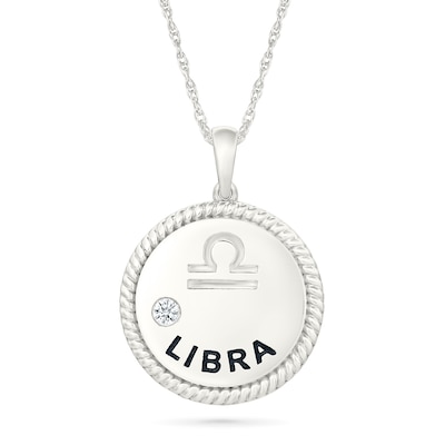 0.04 CT. Diamond Solitaire Libra Zodiac Sign Rope Frame Disc Pendant in Sterling Silver