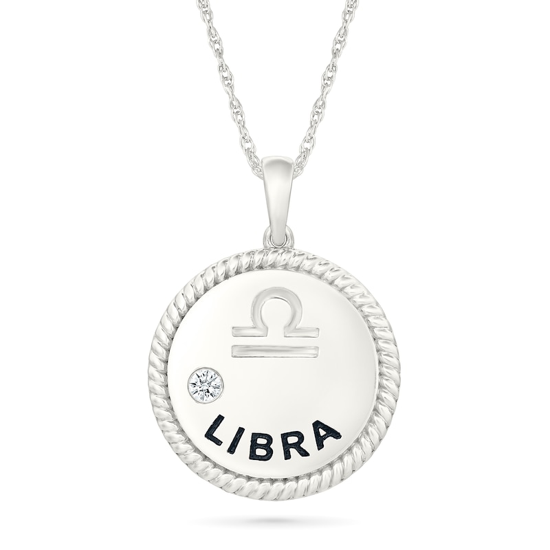 0.04 CT. Diamond Solitaire Libra Zodiac Sign Rope Frame Disc Pendant in Sterling Silver|Peoples Jewellers