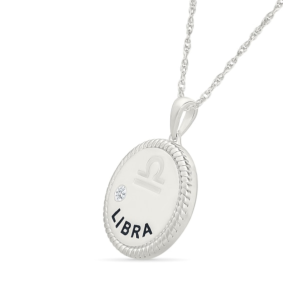 0.04 CT. Diamond Solitaire Libra Zodiac Sign Rope Frame Disc Pendant in Sterling Silver