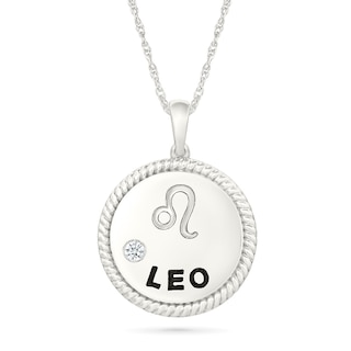 0.04 CT. Diamond Solitaire Leo Zodiac Sign Rope Frame Disc Pendant in Sterling Silver