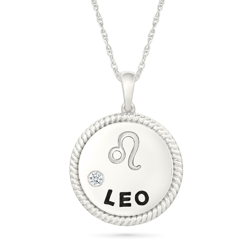 0.04 CT. Diamond Solitaire Leo Zodiac Sign Rope Frame Disc Pendant in Sterling Silver