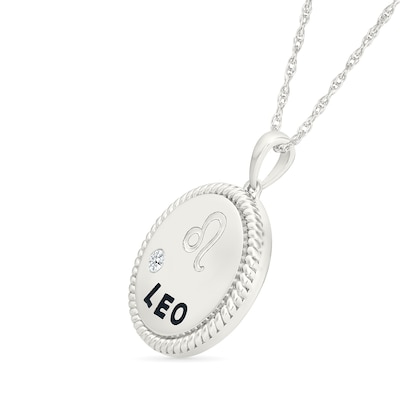 0.04 CT. Diamond Solitaire Leo Zodiac Sign Rope Frame Disc Pendant in Sterling Silver