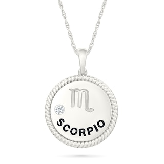 0.04 CT. Diamond Solitaire Scorpio Zodiac Sign Rope Frame Disc Pendant in Sterling Silver