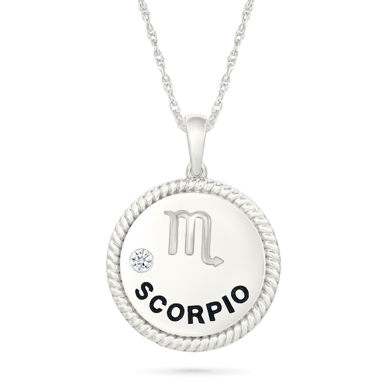 0.04 CT. Diamond Solitaire Scorpio Zodiac Sign Rope Frame Disc Pendant in Sterling Silver