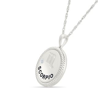 0.04 CT. Diamond Solitaire Scorpio Zodiac Sign Rope Frame Disc Pendant in Sterling Silver