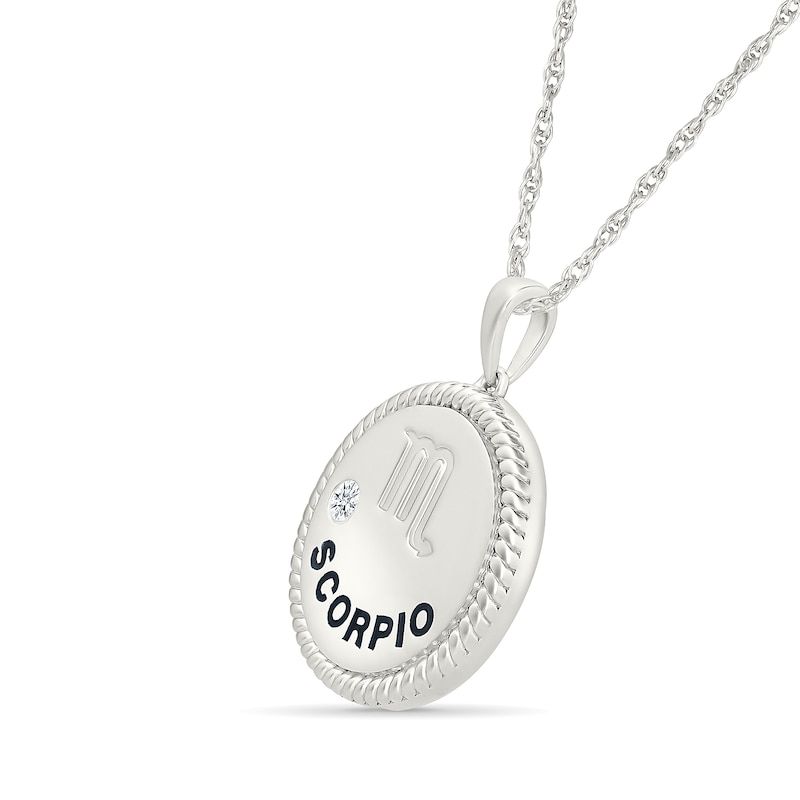 0.04 CT. Diamond Solitaire Scorpio Zodiac Sign Rope Frame Disc Pendant in Sterling Silver