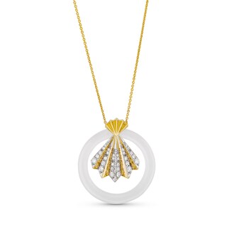 White Jade and 0.40 CT. T.W. Diamond Circle Fan Pendant in 14K Gold