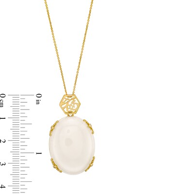 Oval White Jade Cabochon Chinese “Happy” Pendant in 14K Gold