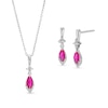 Marquise Lab-Created Ruby and White Lab-Created Sapphire Pendant and Drop Earrings Set in Sterling Silver