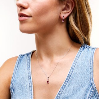 Marquise Lab-Created Ruby and White Lab-Created Sapphire Pendant and Drop Earrings Set in Sterling Silver