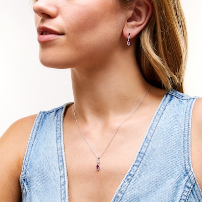 Marquise Lab-Created Ruby and White Lab-Created Sapphire Pendant and Drop Earrings Set in Sterling Silver