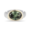 Oval Green Lab-Created Spinel Bezel-Set Solitaire Signet Ring in Sterling Silver and 10K Gold