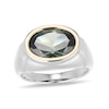 Oval Green Lab-Created Spinel Bezel-Set Solitaire Signet Ring in Sterling Silver and 10K Gold