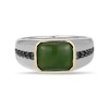 Thumbnail Image 0 of Emerald-Cut Jade and Black Sapphire Signet Ring in Sterling Silver and 10K Gold