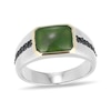 Thumbnail Image 1 of Emerald-Cut Jade and Black Sapphire Signet Ring in Sterling Silver and 10K Gold