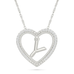 0.085 CT. T.W. Diamond &quot;Y&quot; Initial Dangle Heart Necklace in Sterling Silver