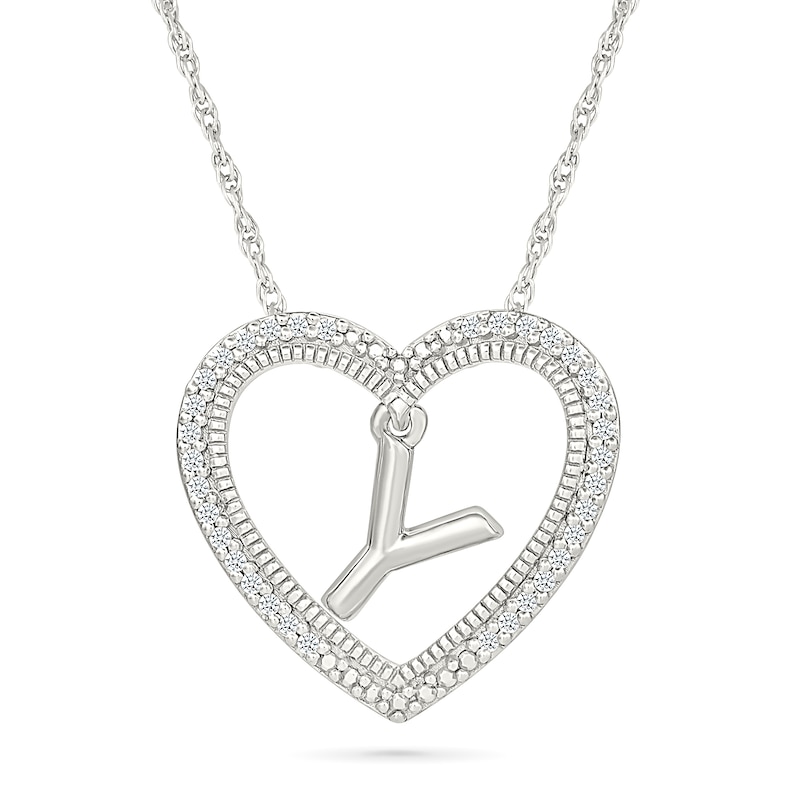 0.085 CT. T.W. Diamond "Y" Initial Dangle Heart Necklace in Sterling Silver|Peoples Jewellers