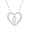 0.085 CT. T.W. Diamond "S" Initial Dangle Heart Necklace in Sterling Silver