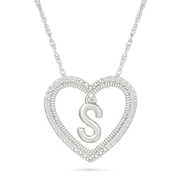 0.085 CT. T.W. Diamond &quot;S&quot; Initial Dangle Heart Necklace in Sterling Silver