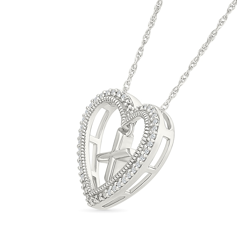 0.085 CT. T.W. Diamond "X" Initial Dangle Heart Necklace in Sterling Silver|Peoples Jewellers