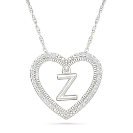 0.085 CT. T.W. Diamond &quot;Z&quot; Initial Dangle Heart Necklace in Sterling Silver