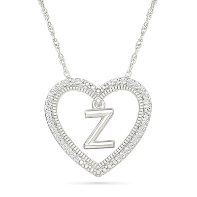 0.085 CT. T.W. Diamond "Z" Initial Dangle Heart Necklace in Sterling Silver