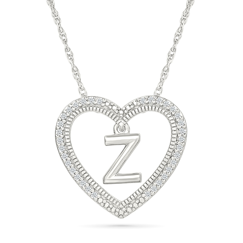 0.085 CT. T.W. Diamond "Z" Initial Dangle Heart Necklace in Sterling Silver