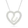 0.085 CT. T.W. Diamond "U" Initial Dangle Heart Necklace in Sterling Silver