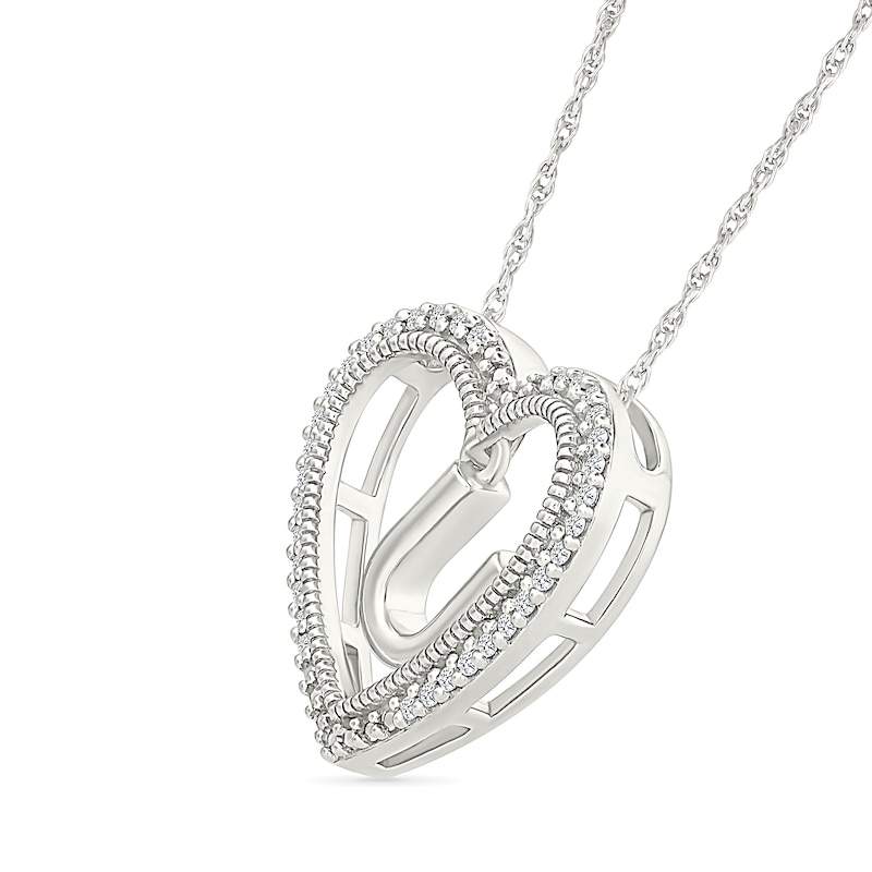 0.085 CT. T.W. Diamond "U" Initial Dangle Heart Necklace in Sterling Silver|Peoples Jewellers