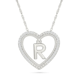 0.085 CT. T.W. Diamond &quot;R&quot; Initial Dangle Heart Necklace in Sterling Silver