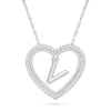 Thumbnail Image 0 of 0.085 CT. T.W. Diamond "V" Initial Dangle Heart Necklace in Sterling Silver