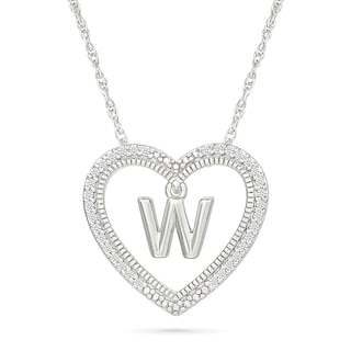 0.085 CT. T.W. Diamond "W" Initial Dangle Heart Necklace in Sterling Silver